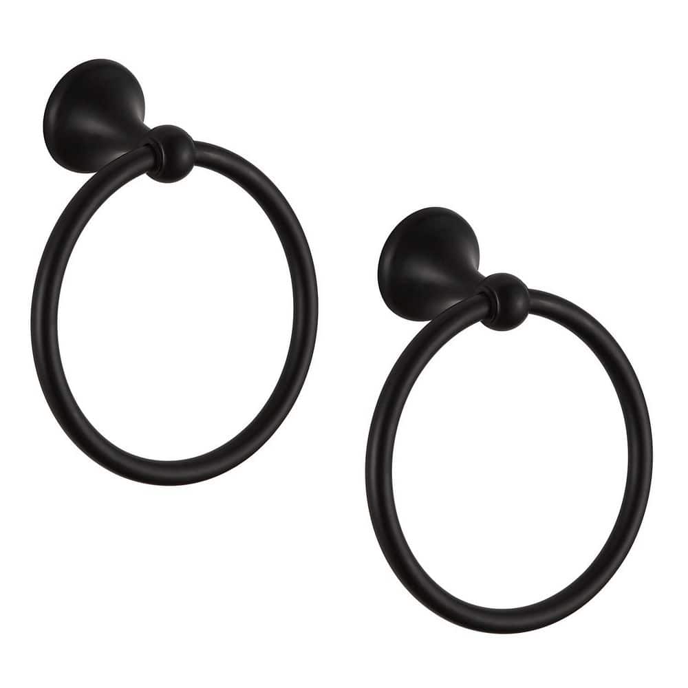Wudkey 2-Pack L 6.3 in. x D 3.15 in. x H 7.48 in. Wall Mounted Towel Ring in Matte Black Durable Zinc Alloy and Stainless Steel