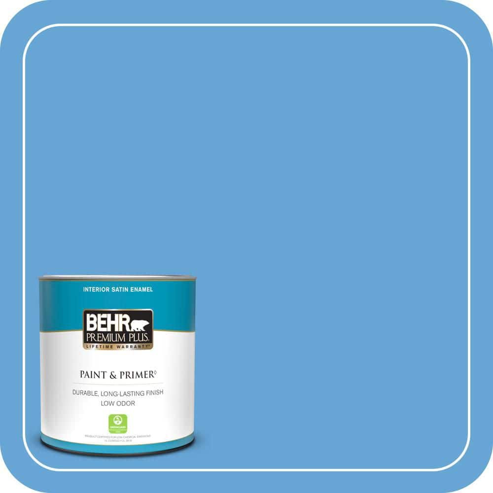 BEHR PREMIUM PLUS 1 qt. #560B-5 Ocean Tropic Satin Enamel Low Odor Interior Paint & Primer (1)