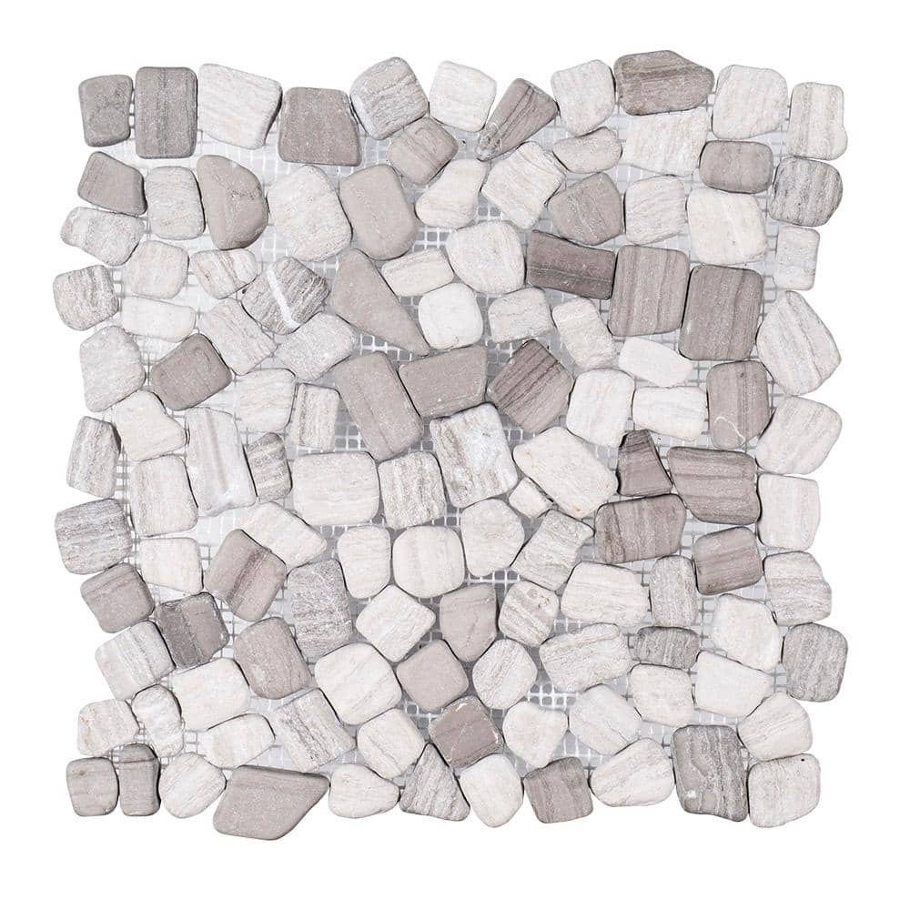 Jeffrey Court Bailey Grey Pebble 12 in. x 12 in. Honed Grey Limestone Wall and Floor Mosaic Tile (1 sq. ft./Each) (2)