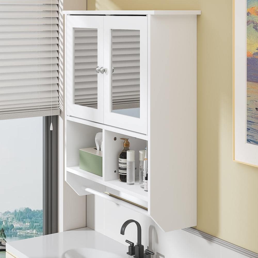 Peatuk Bathroom Wall Cabinet with LED Light & Towel Bar, 23.6" W x 7.5" D x 27.6" H, Bathroom Storage Cabinet with Door (3)