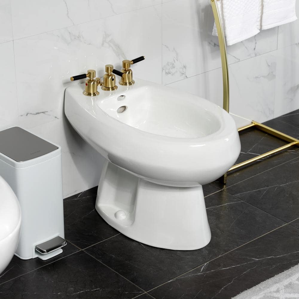 Kingston Brass Kaiser 3-Handle Bidet Faucet with Brass Pop-Up in Brushed Brass (3)