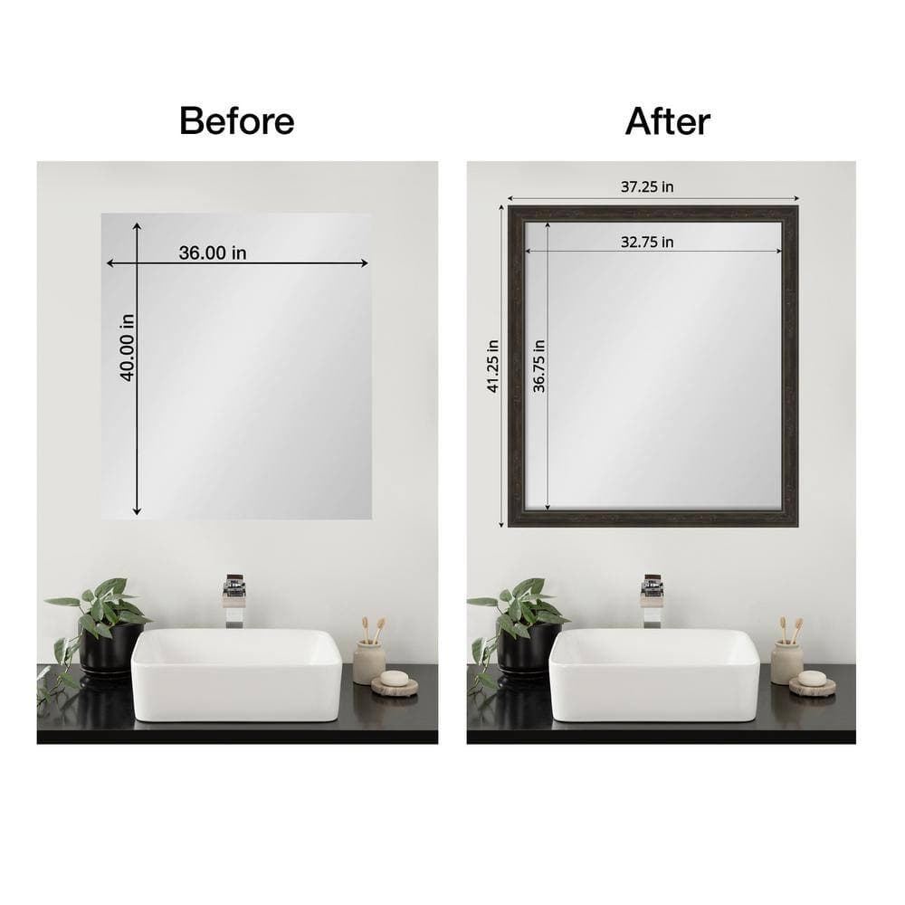 Amanti Art Mirror Makeover Shipwreck Greywash Narrow 41.25 in. W x 37.25 in. H Bathroom Mirror Frame Border Kit-Fits a 40x36 mirror (3)