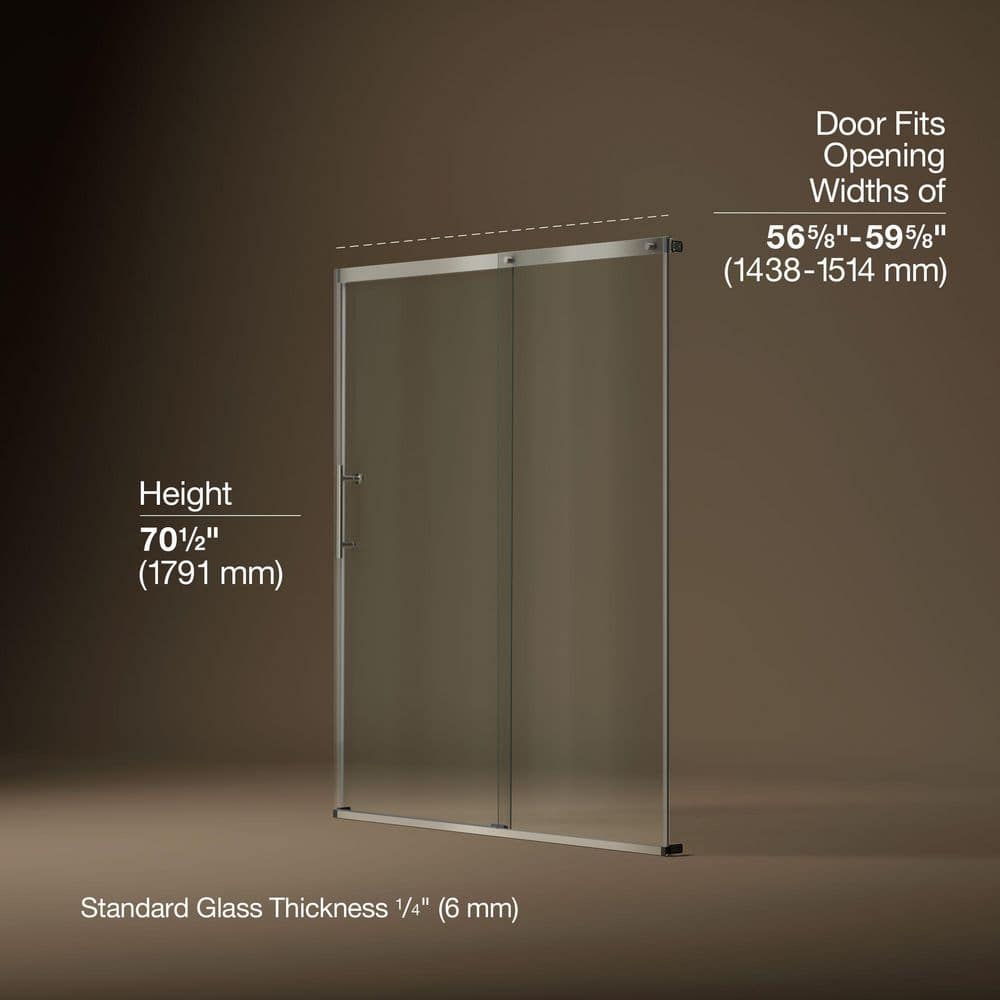 KOHLER Setra 57-60 in. W x 71 in. H Frameless Sliding Shower Door in Brushed Nickel with 1/4 in. Thick Clear Tempered Glass (4)