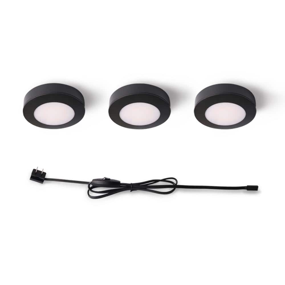 Commercial Electric 3-Light Plug-In LED Black Puck Light Kit with CCT Changing (2700K/3000K/4000K) (2)