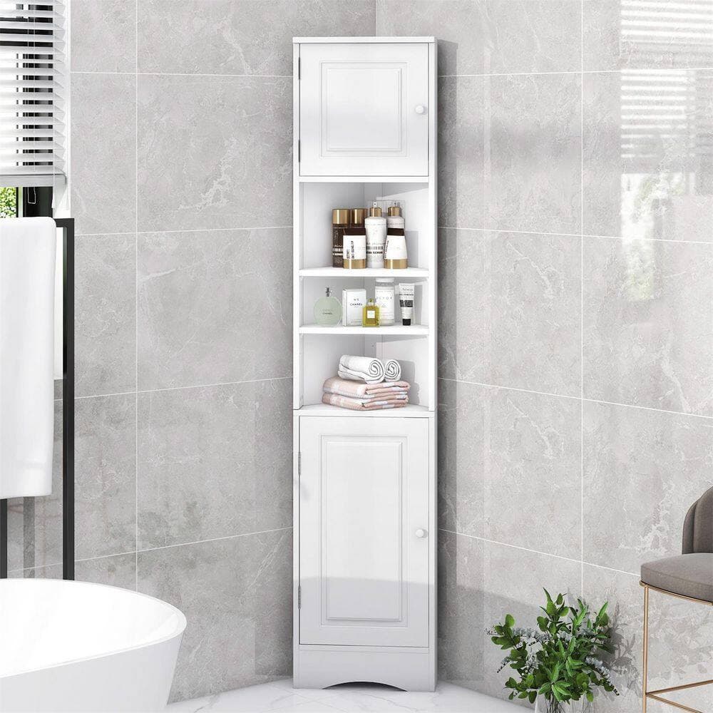 Boyel Living 9.4 in. W x 14.6 in. D x 66.9 in. H White MDF Linen Cabinet with Adjustable Shelf 2 Doors (2)