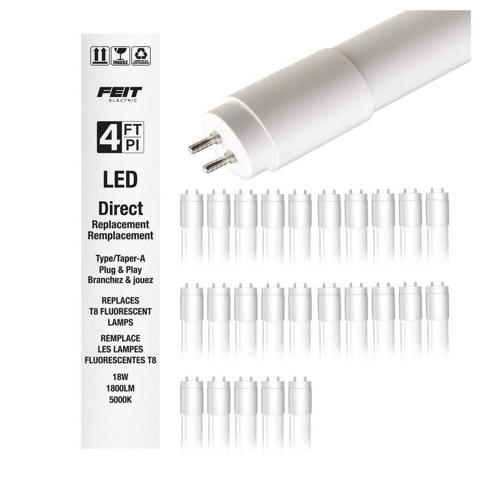 Feit Electric 18-Watt 4 ft. T8 G13 Type A Plug and Play Linear LED Tube Light Bulb, Daylight 5000K (25-Pack)