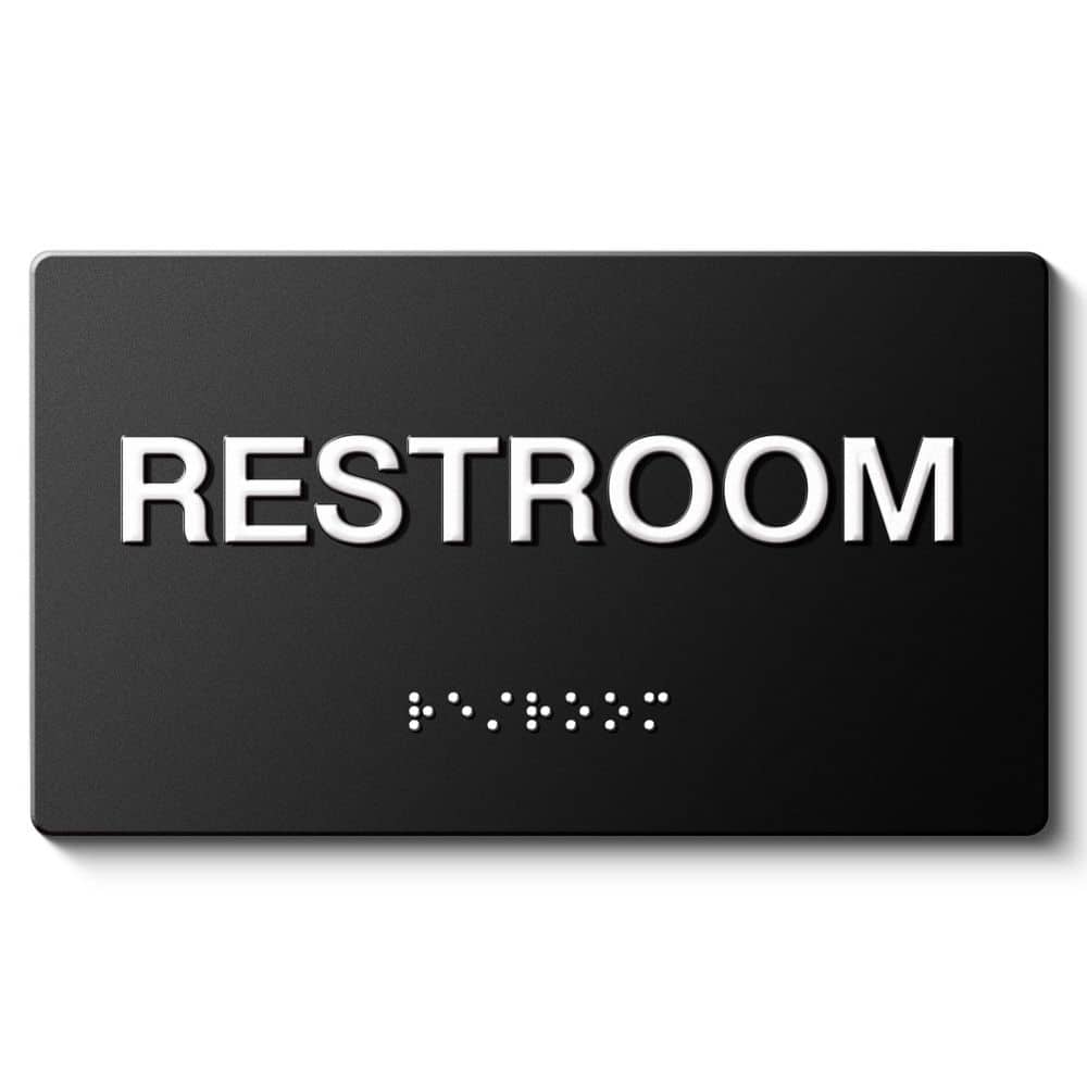 LAIFUCAM Matte Black Aluminum Finish ADA Compliant Raised Text Braille Restroom Door Sign Easy Install for Office (1)