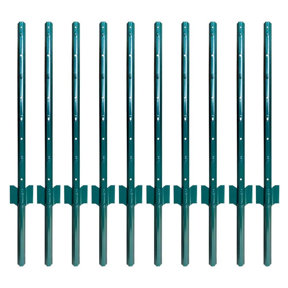 Unbranded 1.2 in. x 3/5 in. x 3 ft. Metal No Dig Garden U Fence Post for Wire Fencing Steel Post for Yard, Green, Pack of 10