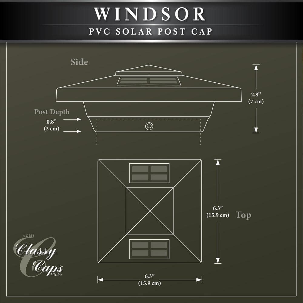 CLASSY CAPS Windsor 4 in. x 4 in. Outdoor White Vinyl LED Solar Post Cap (2-Pack) (3)