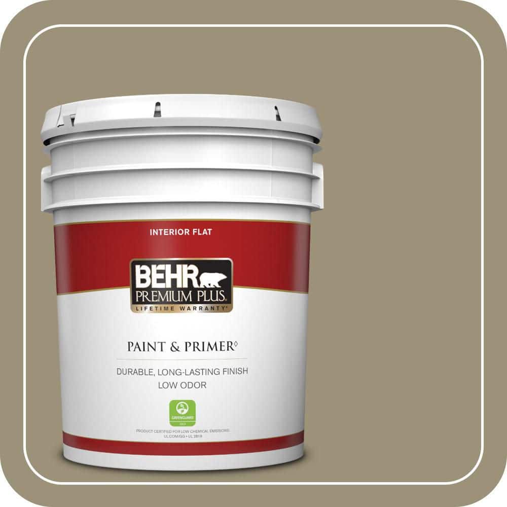 BEHR PREMIUM PLUS 5 gal. #N340-5 Grassy Savannah Flat Low Odor Interior Paint & Primer