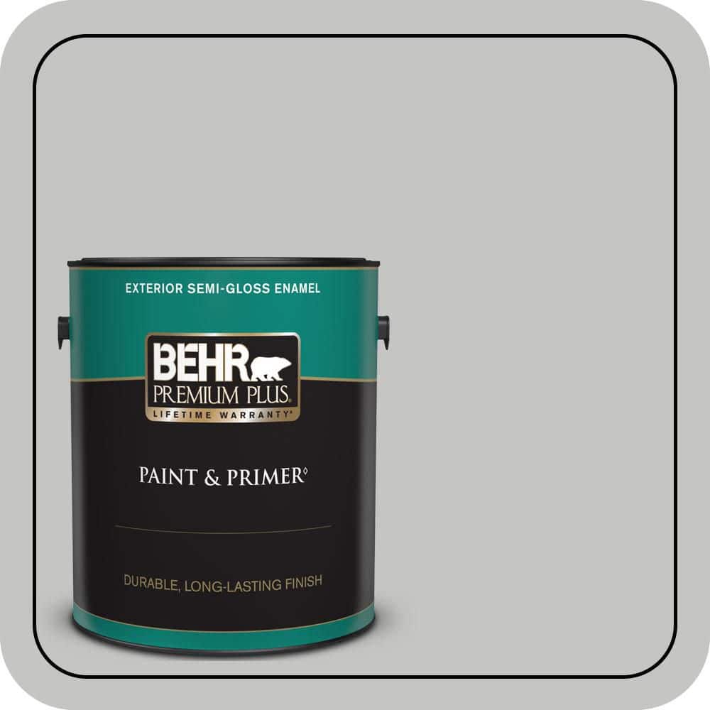 BEHR PREMIUM PLUS 1 gal. #N520-2 Silver Bullet Semi-Gloss Enamel Exterior Paint & Primer