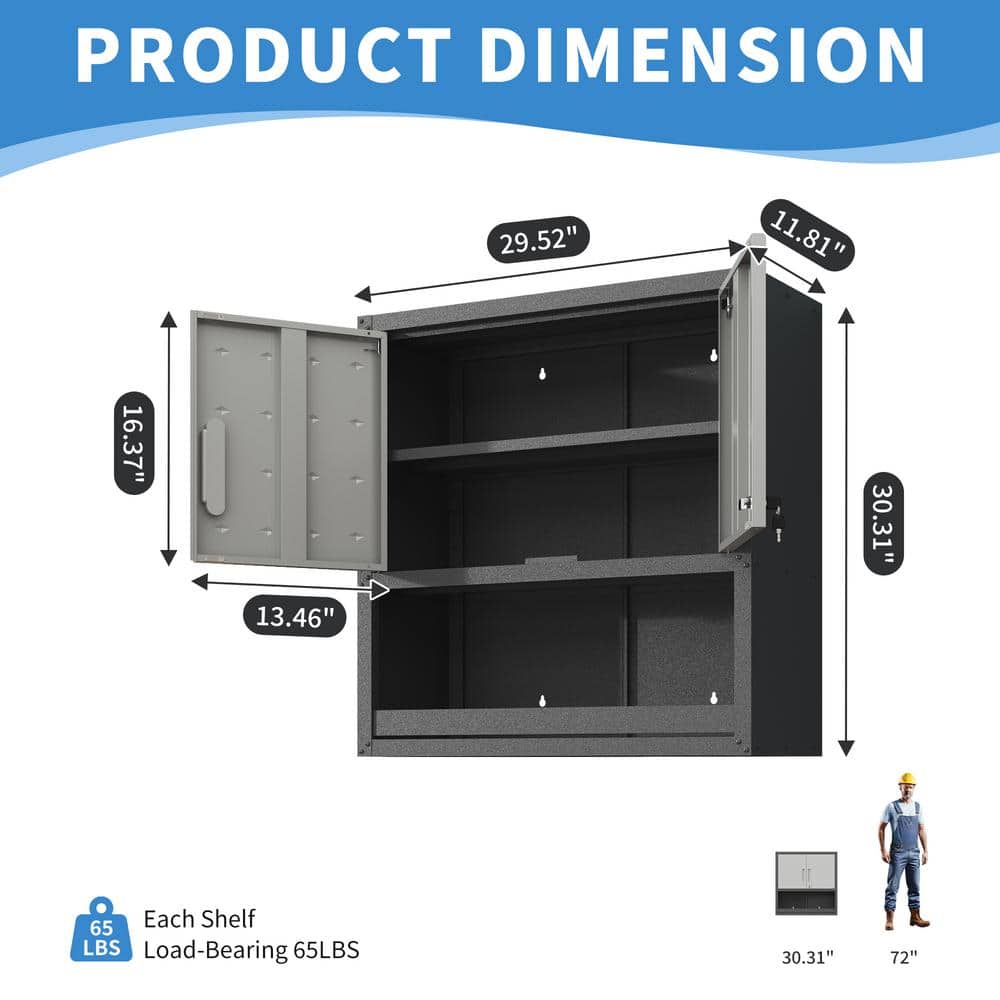 cadeninc 29.53 in. W x 11.81 in. D x 30.31 in. H Black Gray Garage/Bathroom Storage Wall Cabinet with Locking Door for Workshop (3)
