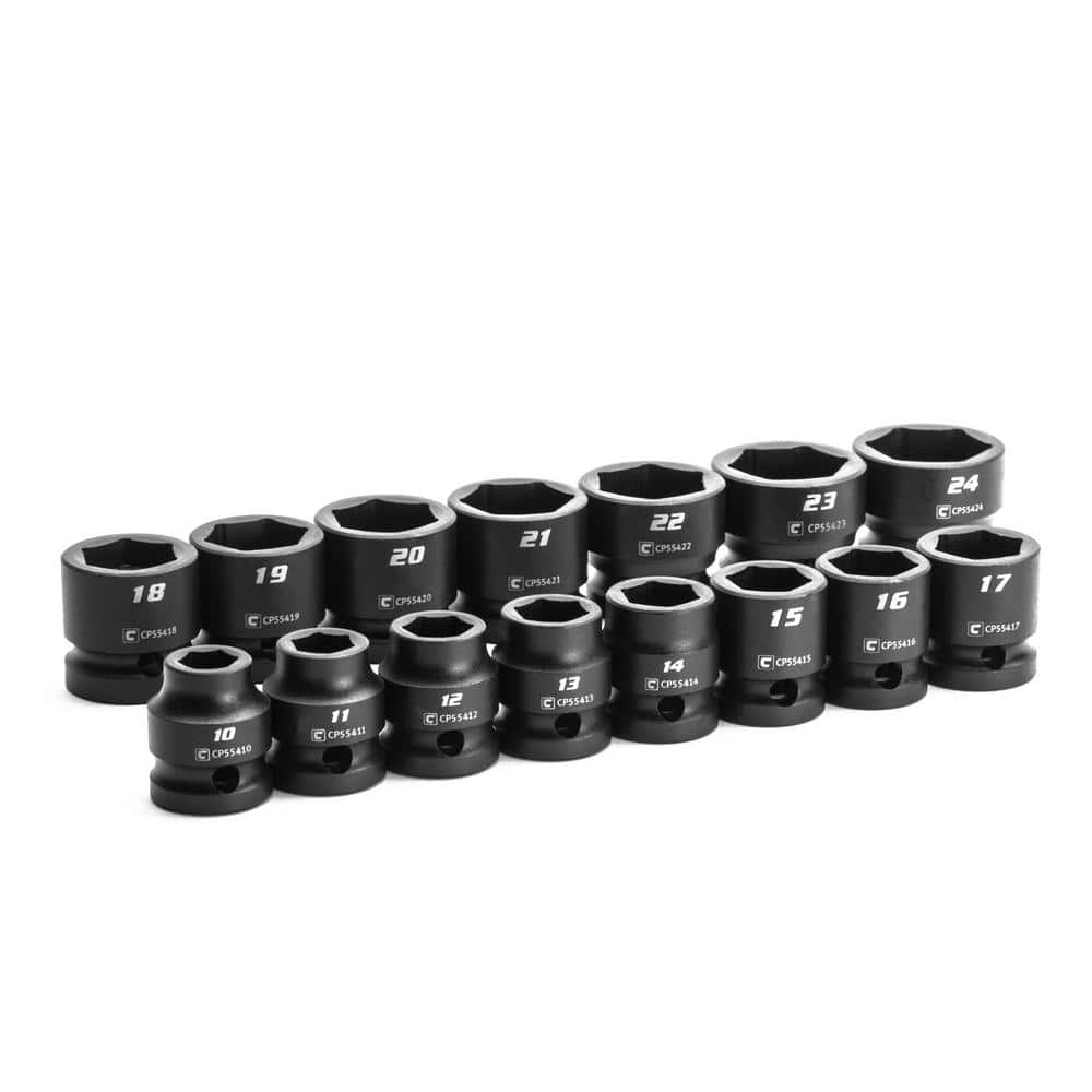 Capri Tools 1/2 in. Drive Metric Stubby Impact Socket Set (15-Piece) (1)
