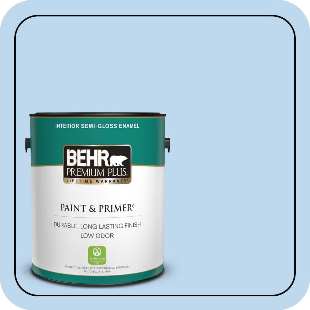 BEHR PREMIUM PLUS 1 gal. #P520-1 First Rain Semi-Gloss Enamel Low Odor Interior Paint & Primer