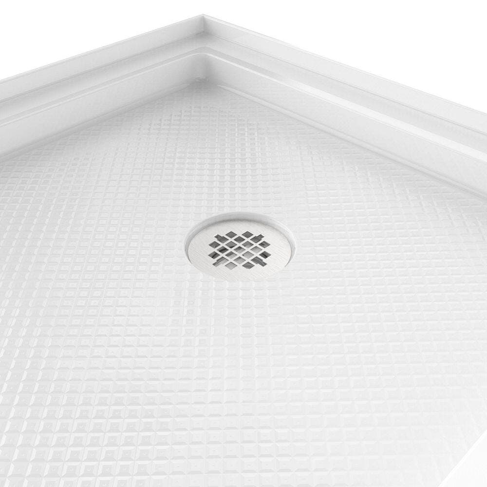 DreamLine SlimLine 60 in. L x 30 in. W Alcove Rectangular White Shower Pan Base with 2 in. Round Right Drain in Brushed Nickel (3)