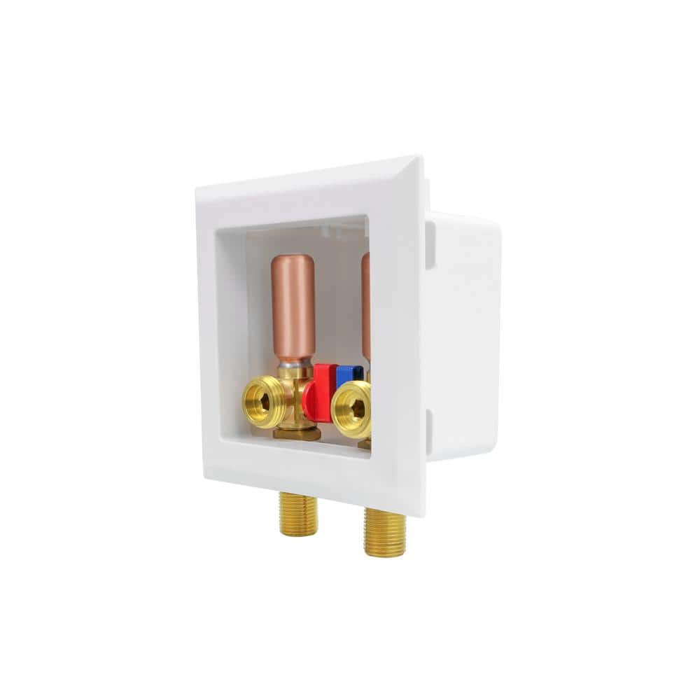 PLUMBFLEX 1/2 in. Sweat/MIP Brass Washing Machine Valve Fittings in White ABS Plastic Compact Outlet Box with Hammer Arrester (1)