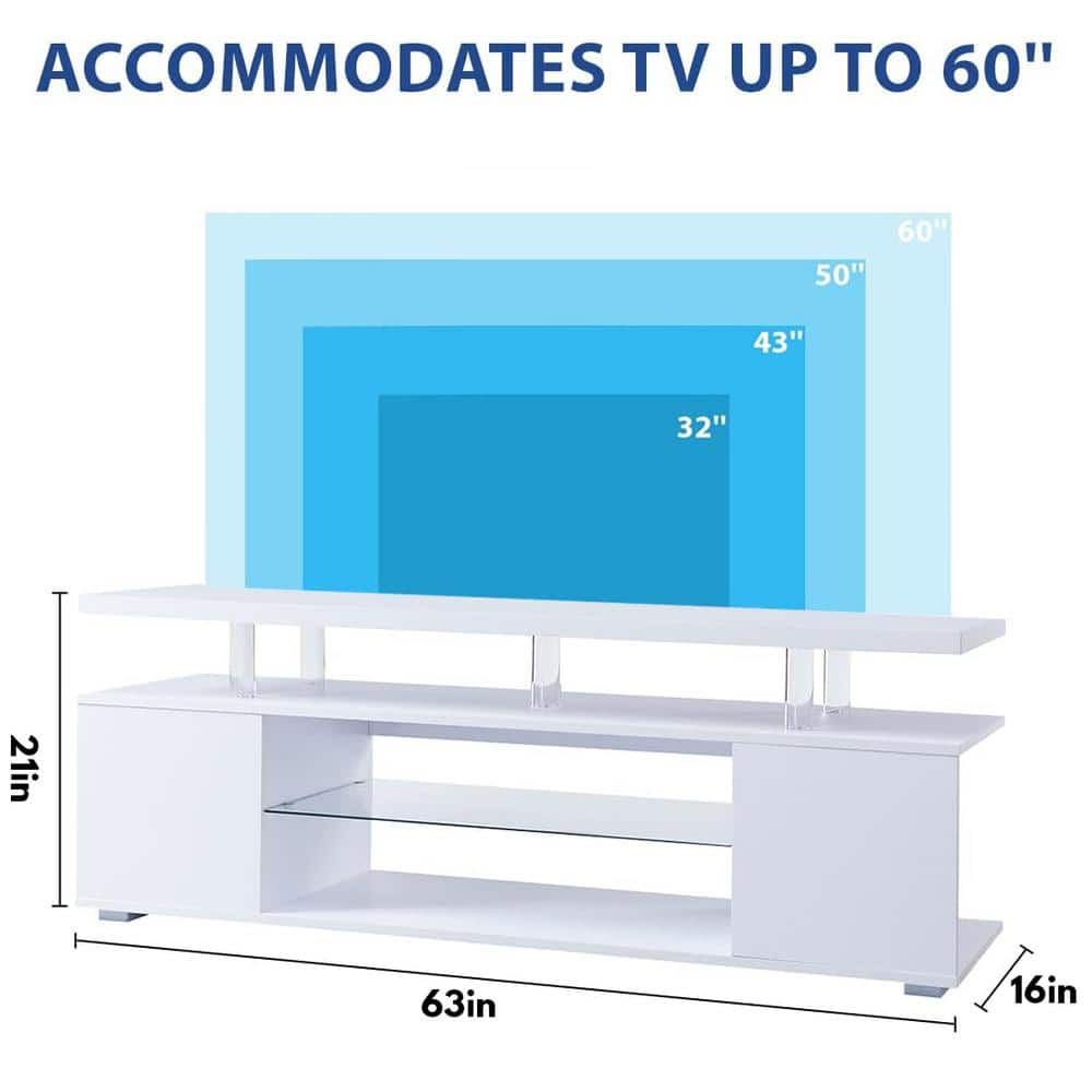 Unbranded 63 in. W x 16 in. D x 21 in. H White Linen Cabinet with TV LED Stand and Large Sliding Drawer and Side Cabinet (2)