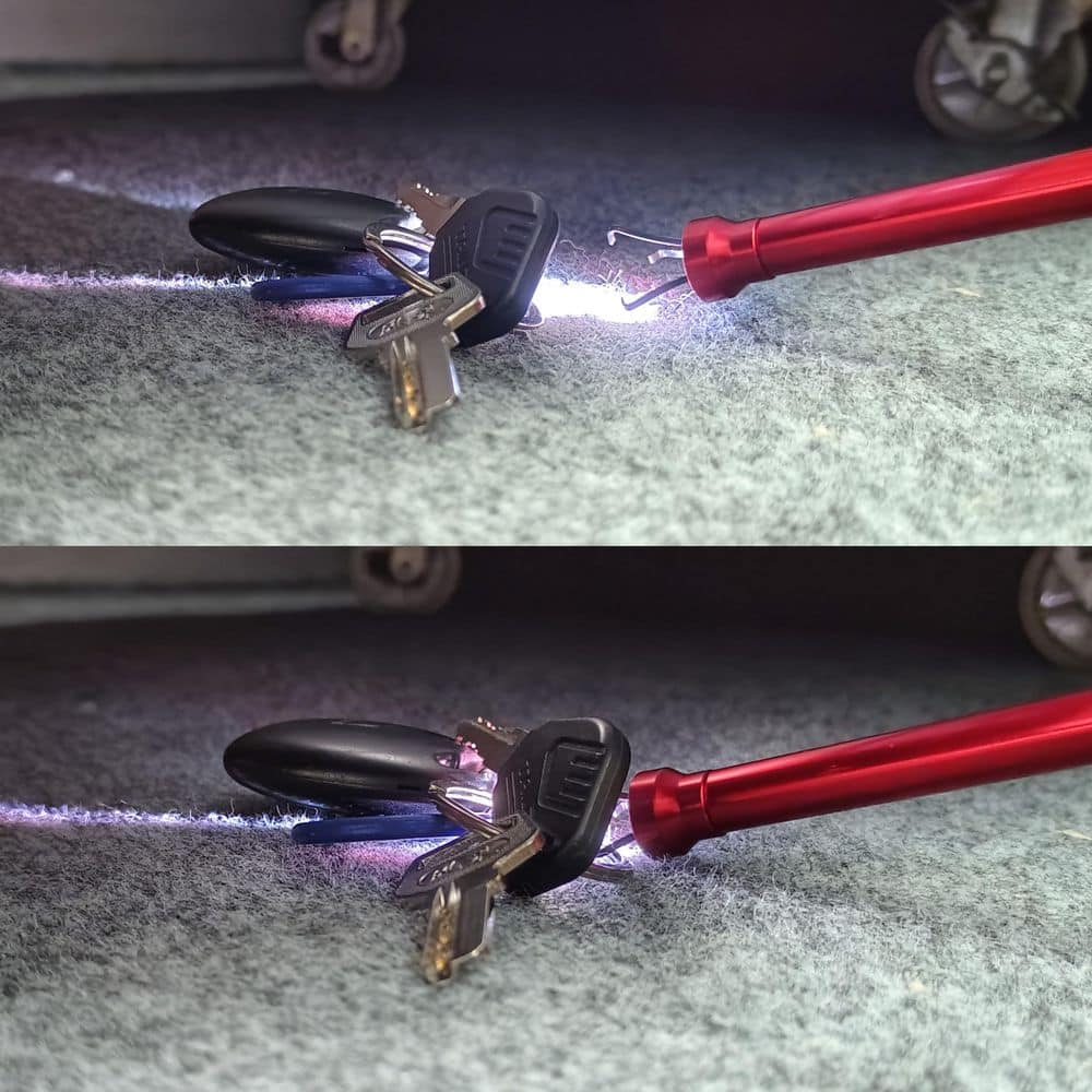 Misopily 28 in. Flexible Claw Pickup Tool with Magnetic Tip LED Light Long Reach Grabber for Small Parts Red (2)