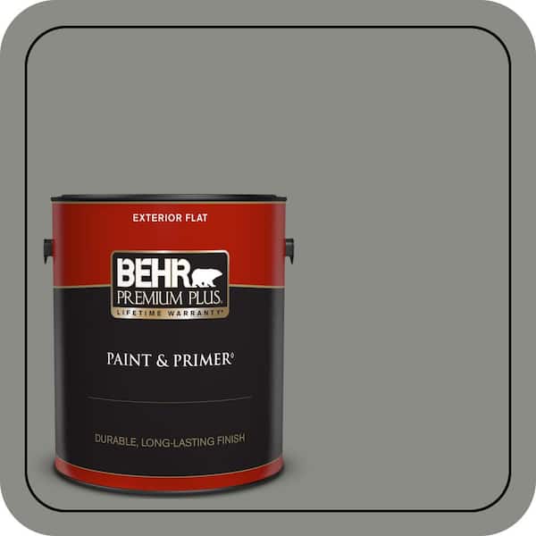 BEHR PREMIUM PLUS 1 gal. #N380-5 Naturalist Gray Flat Exterior Paint & Primer (2)