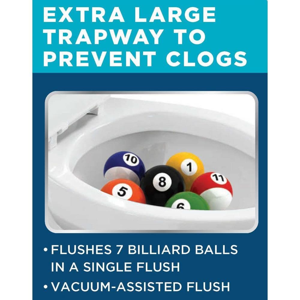 Glacier Bay Power Flush 12 inch Rough In One-Piece 1.28 GPF Single Flush Elongated Toilet in White Seat Included (3)