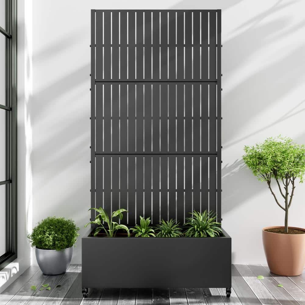 Dovelina 72 in. H x 35 in. W Metal Black Rectangle Pots and Planter Raised Box with Trellis for Vine Climbing Plants (1)