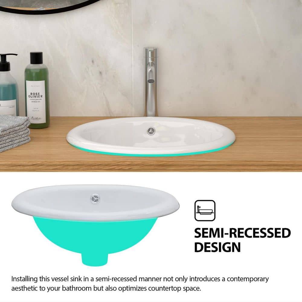 LIVACA 17 in. x 15.5 in. Drop-In Ceramic Bathroom Sink in White with Semi-Recessed Design Durable Construction (3)