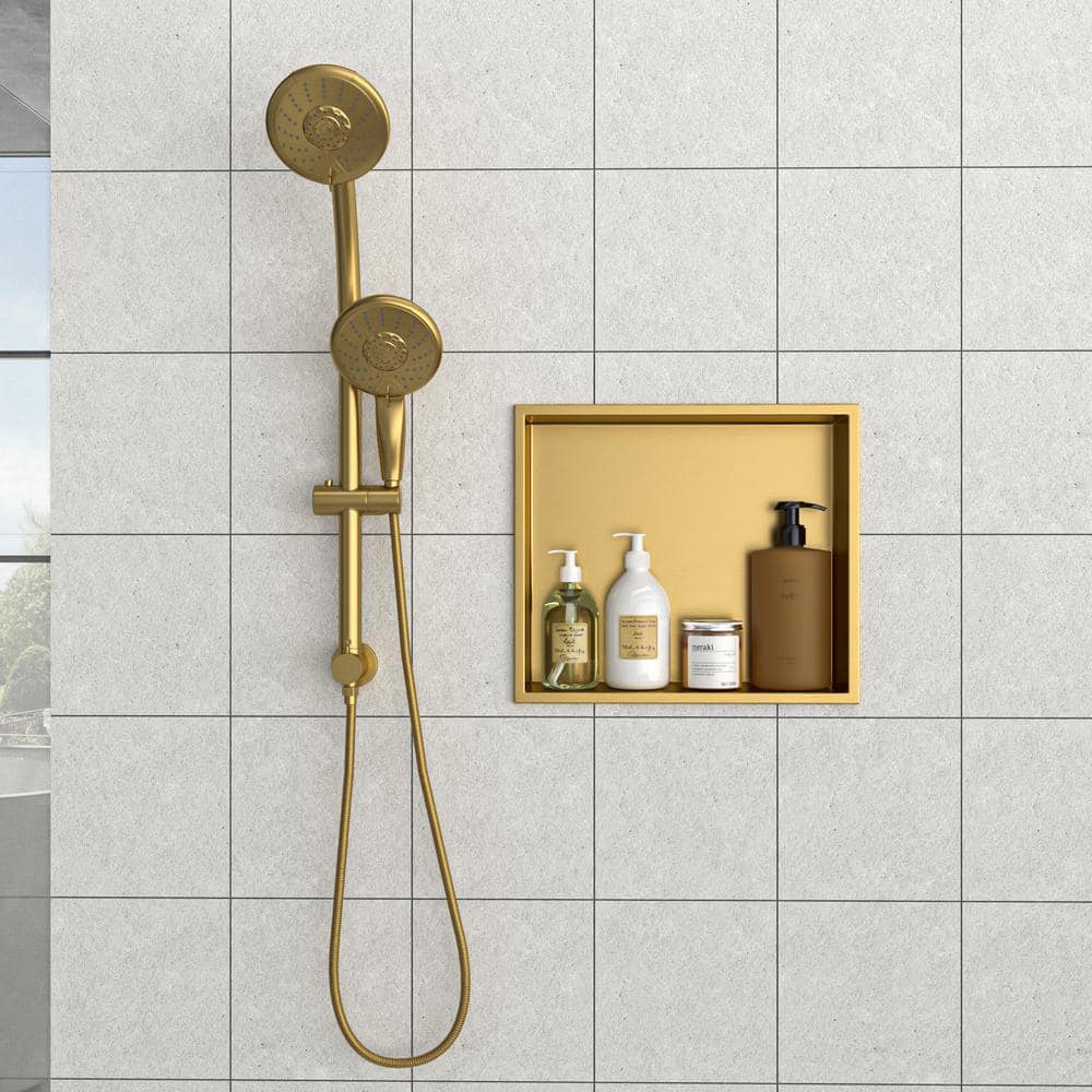 FUNKOL 15 in. x 13 in. Gold Stainless Steel Wall Mounted Shower Niche Single Shelf (2)