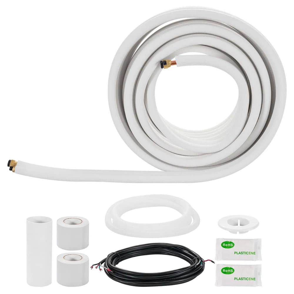 Unbranded 50 ft. Mini Split Line Set 3/8 in. 5/8 in. OD AC Copper Tubing Pipe 3/8 White PE Thickened Insulated Coil w/Flared Nuts (1)