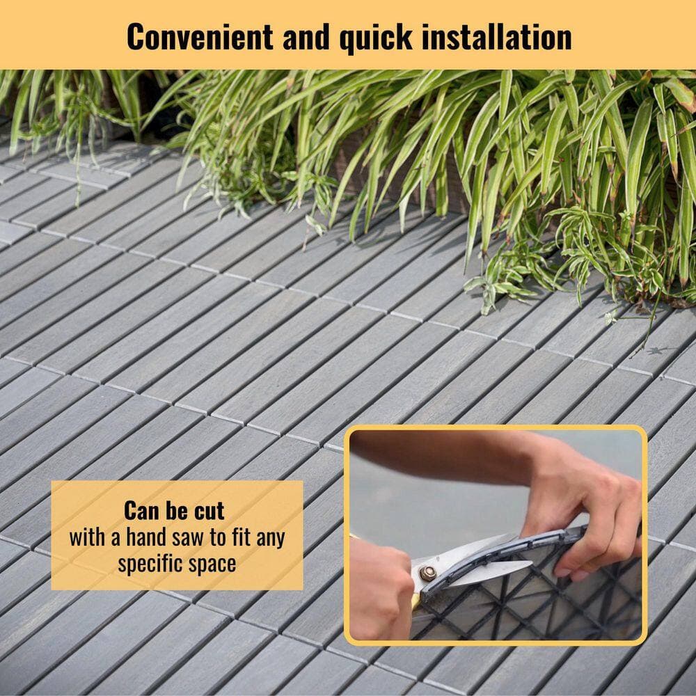 Siavonce 1 ft. x 1 ft. 30-Piecesnterlocking Deck Tiles Striped Pattern, Square Light Gray Acacia Wood Outdoor Flooring (3)
