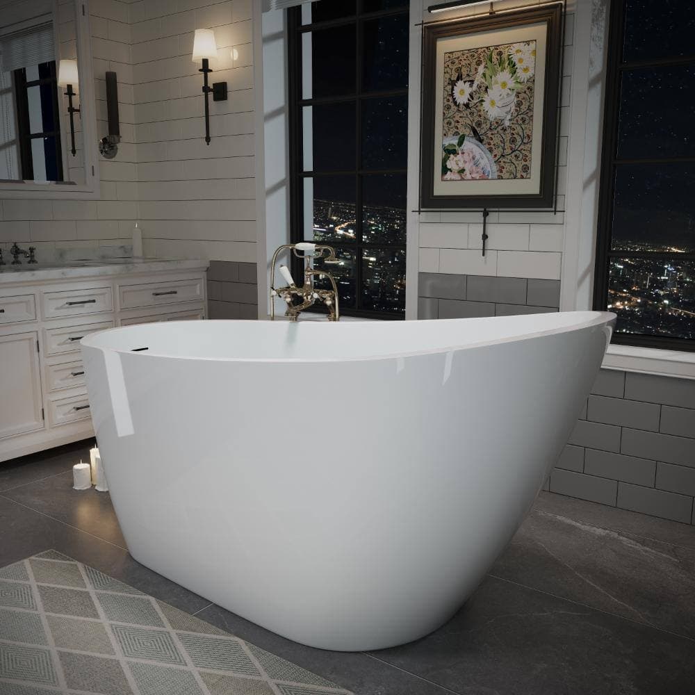 YSQCAR 55.13 in. x 28.38 in. Acrylic Freestanding Soaking Bathtub with Center Drain in White, cUPC Certified (3)