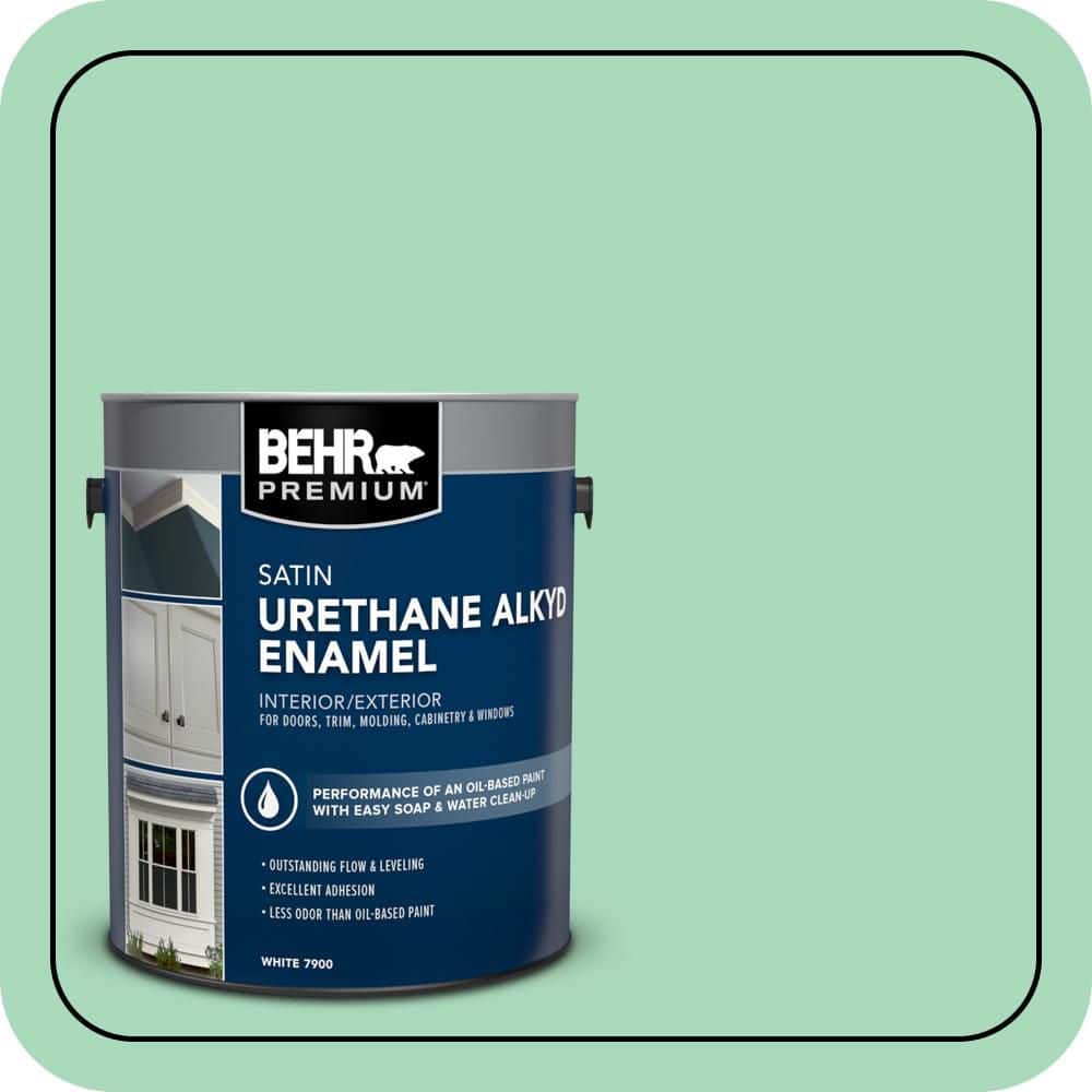 BEHR PREMIUM 1 gal. #P410-3 Shanghai Jade Urethane Alkyd Satin Enamel Interior/Exterior Paint
