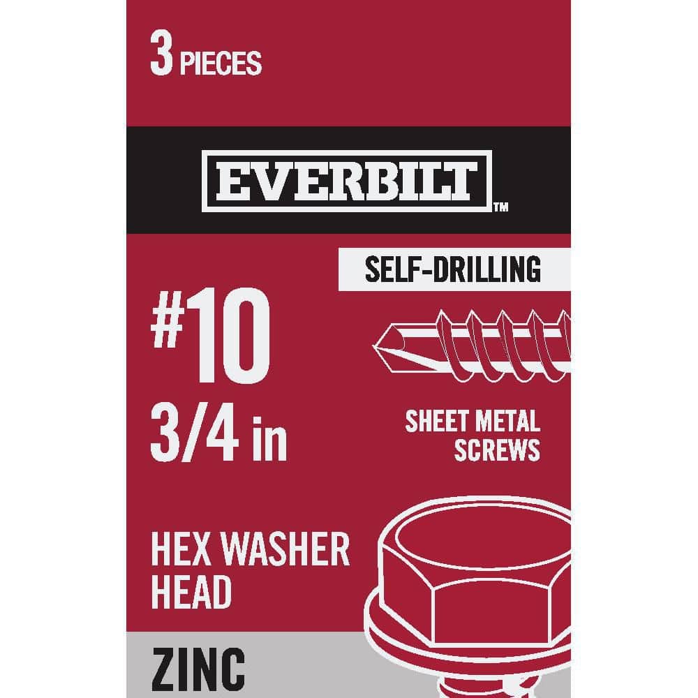Everbilt #10 x 3/4 in. External Hex Flange Sheet Metal Screws (3 per Pack) (1)