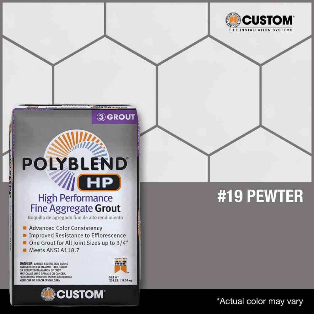 Custom Building Products Polyblend HP #19 Pewter 25lb High Performance Fine Aggregate Grout (3)