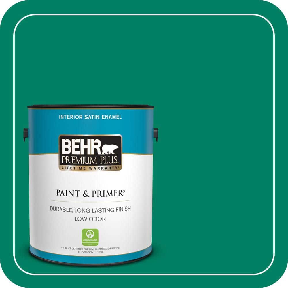 BEHR PREMIUM PLUS 1 gal. #480B-6 Treasure Isle Satin Enamel Low Odor Interior Paint & Primer