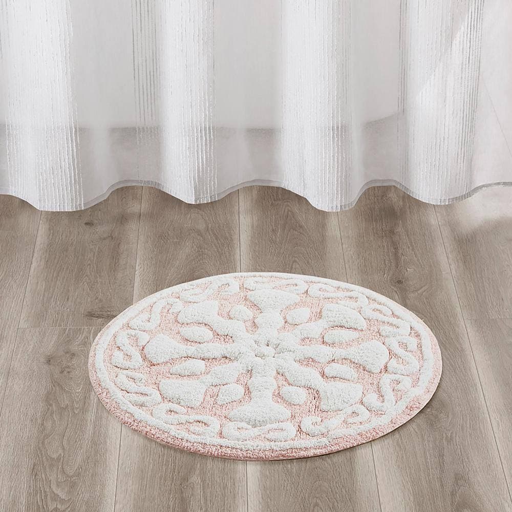 Jeedeson 25 in. L Pink Medallion Cotton Tufted Bath Rug (2)