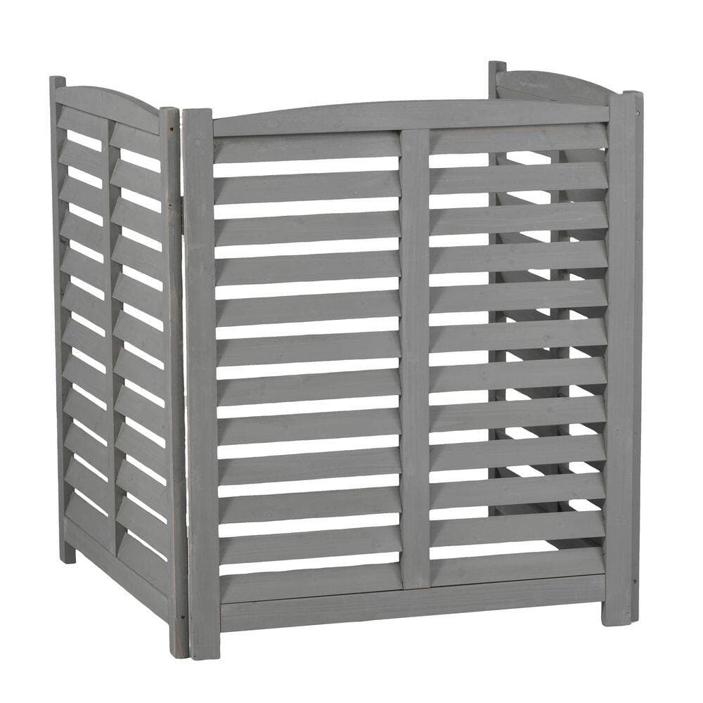 Unbranded 32 in. W x 38 in. H Light Gray Wood Privacy Fence for Air Conditioner (3-Panel)
