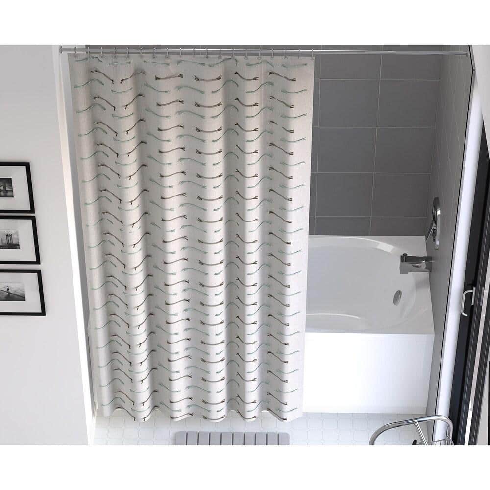 castellousa 70 in. x 72 in. White Multi Spot Color Dash Cotton Fabric Shower Curtain (2)