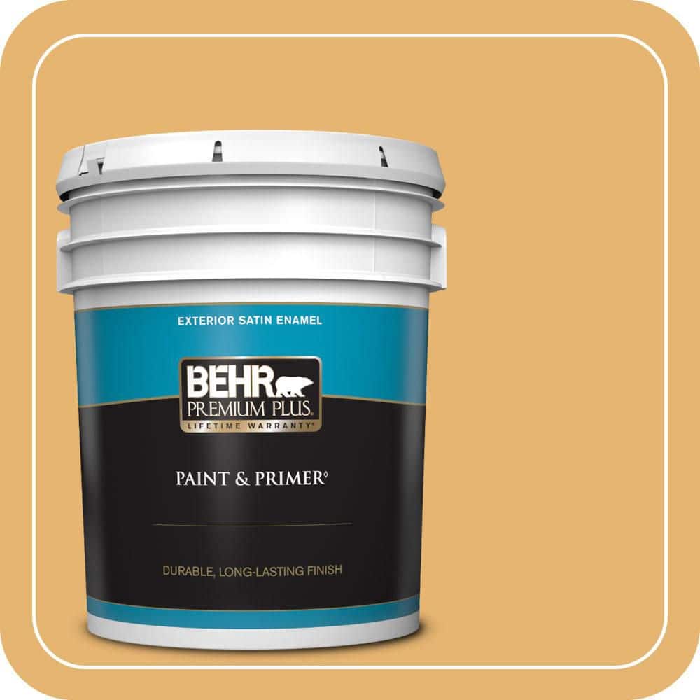 BEHR PREMIUM PLUS 5 gal. #PPU6-04 Pyramid Gold Satin Enamel Exterior Paint & Primer