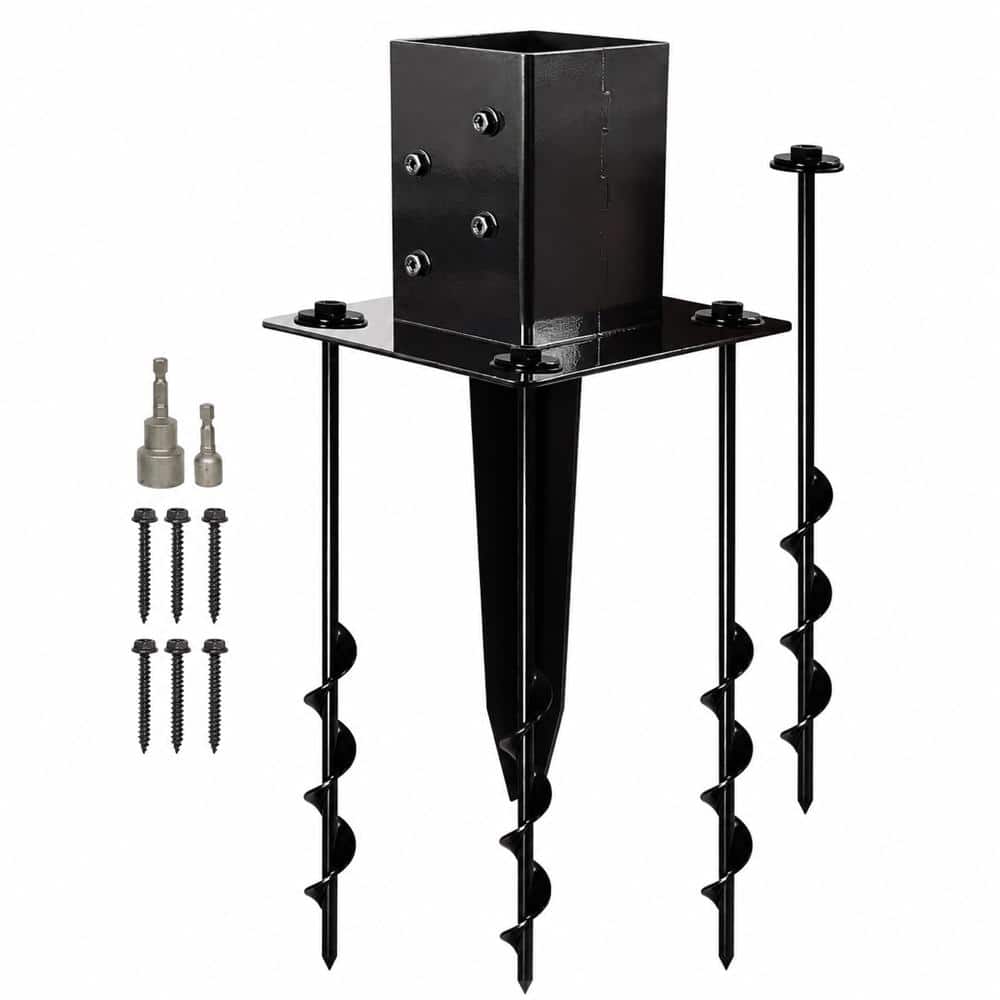 Unbranded 16 in No-Dig 4x4 Ground Spike Post Anchor Powder-Coated Steel with 4 Corner Screws for Fence Mailbox Deck