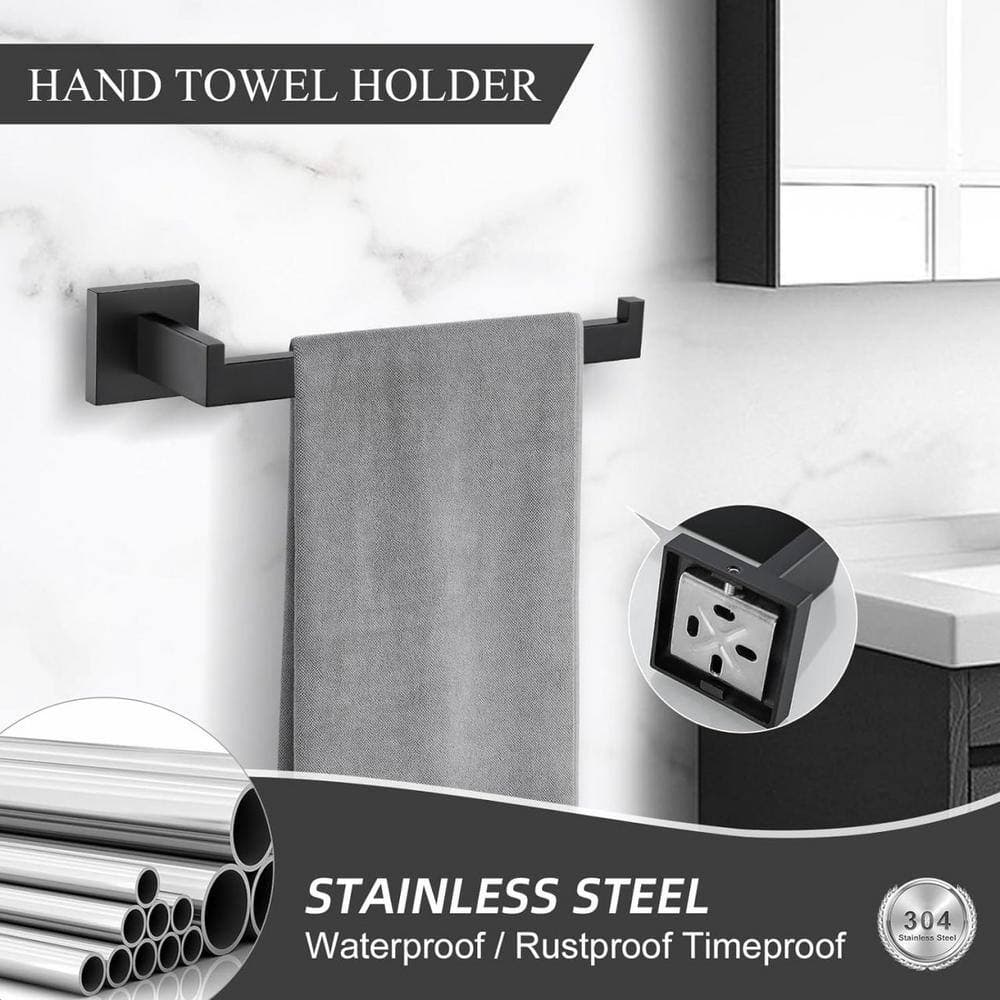 Adrinfly Matte Black 23.6 in. Wall Mounted Bathroom Towel Bar Set, 5-Piece Stainless Steel Kit (3)