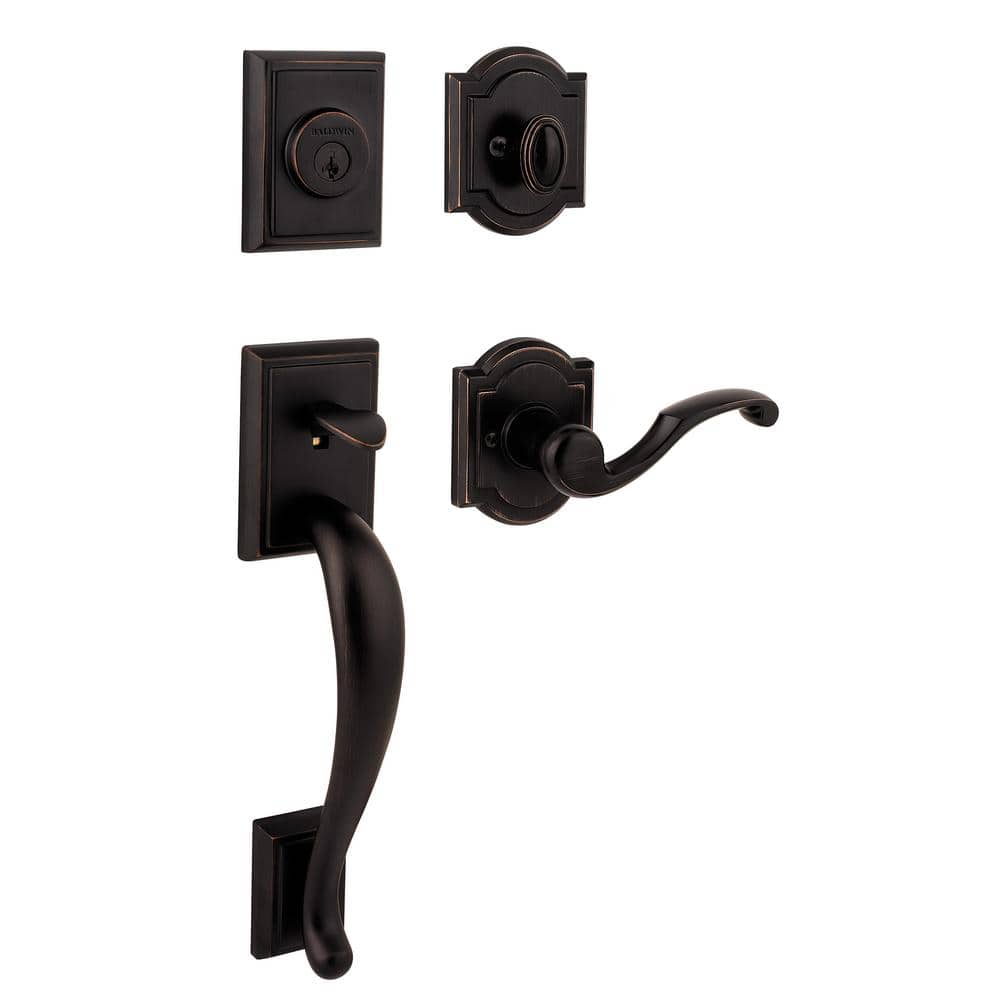 Baldwin Prestige Pistoria Single Cylinder Venetian Bronze Door Handleset w/ Arch Rose Madrina Door Handle Feat SmartKey Security