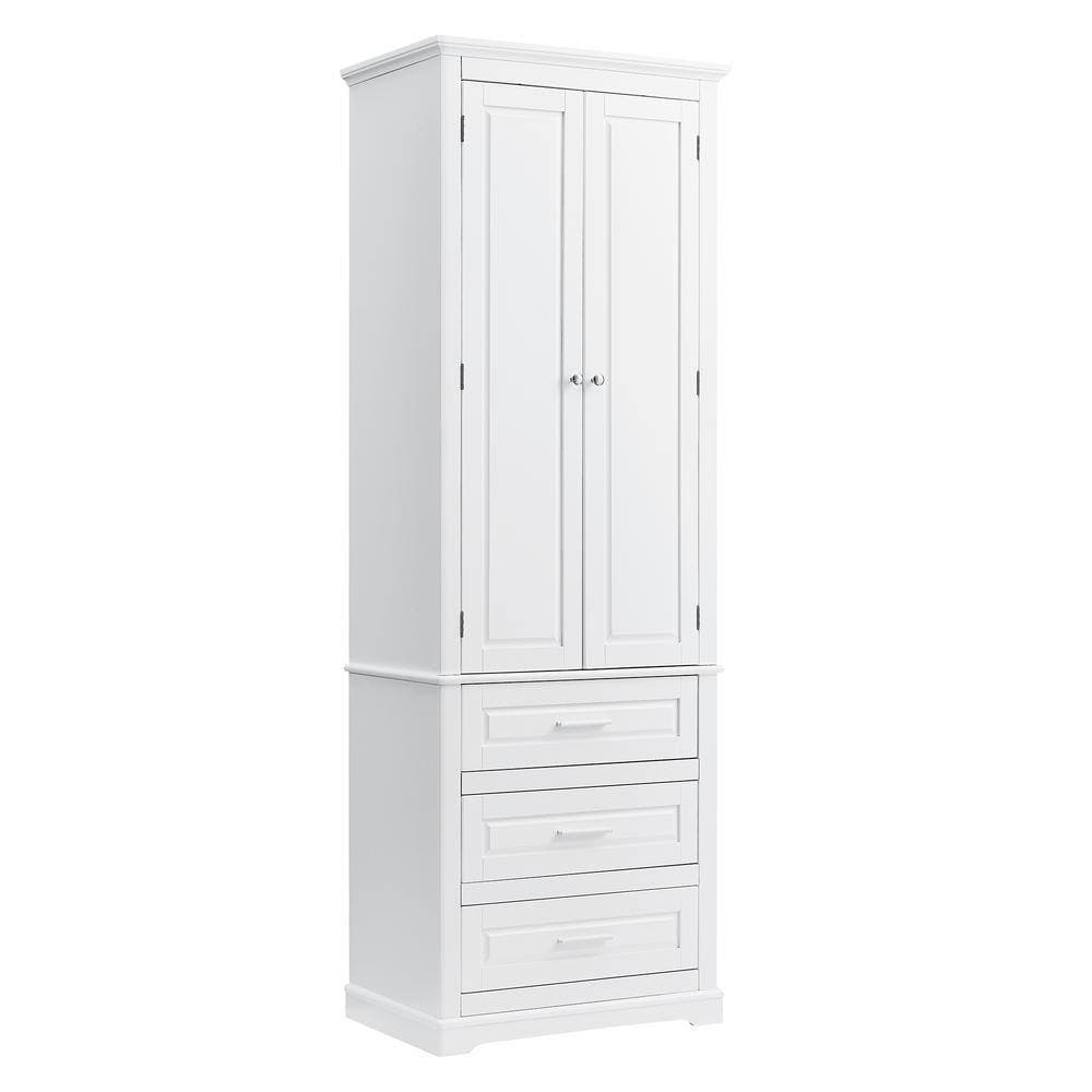 Unbranded 24 in. W x 15.7 in. D x 70 in. H White Linen Cabinet Tall Storage Cabinet with Three Drawers for Bathroom (2)