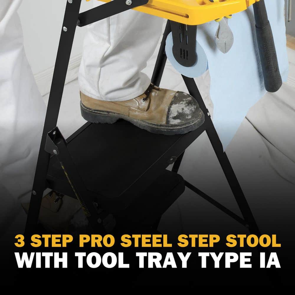 MetalTech 9 ft. Reach 3-Step Pro Steel Step Stool Type IA with Tool Tray, Compact Folding Step Stool for Home Improvement (2)