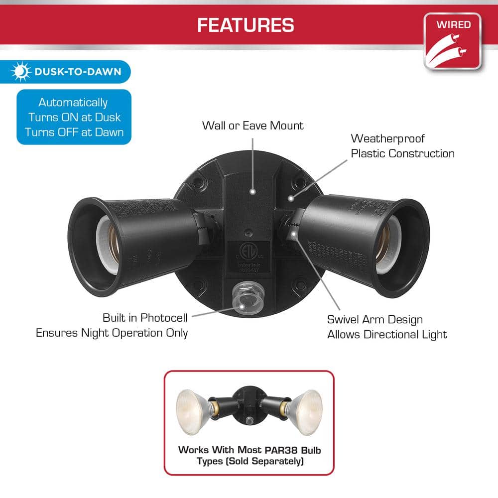 Defiant PAR Black Dusk-to-Dawn Activated Wired Outdoor 2-Head Security Flood Light (4)