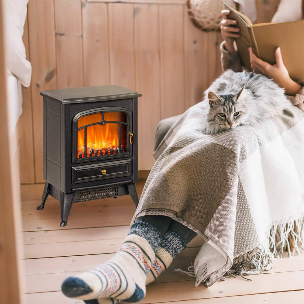 Ahfiwaso 750-Watt/ 1500-Watt Black Electric Fireplace Tower Radiant Infrared Space Heater with Realistic LED Flame (3)