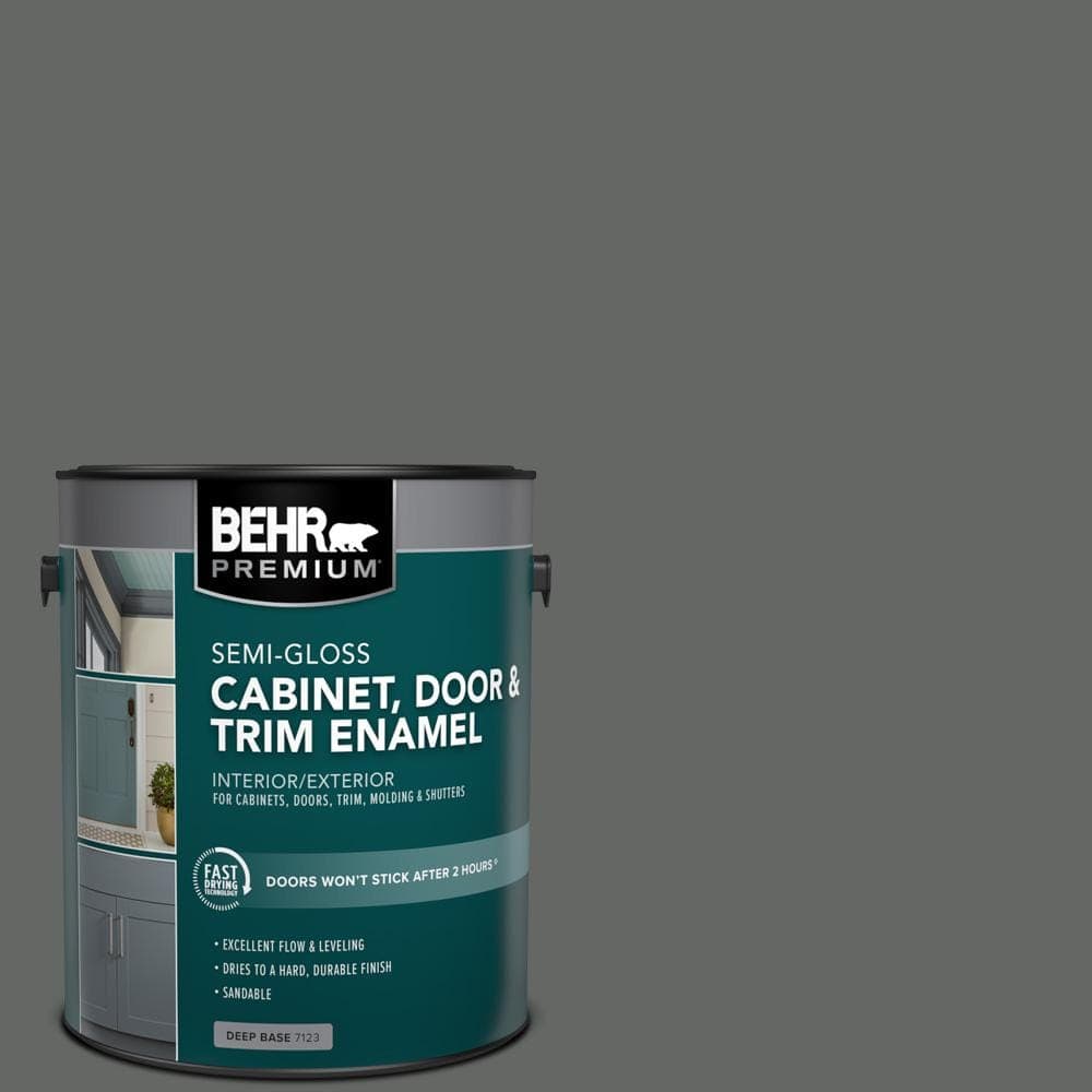 BEHR PREMIUM 1 gal. #PPU25-02 Black Locust Semi-Gloss Enamel Interior/Exterior Cabinet, Door & Trim Paint (1)