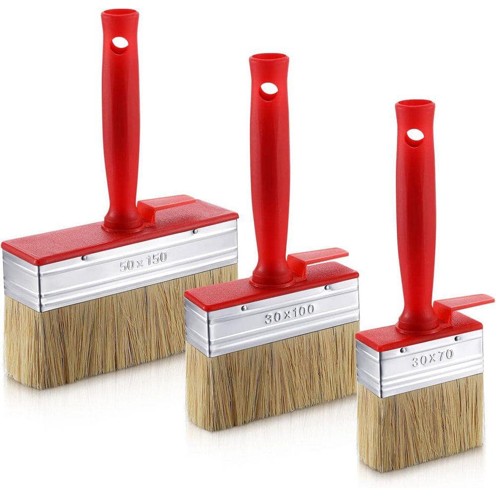 KIWDZFU 3 Sizes Heavy Duty Deck Stain Sealer Block Paint Brushes for Wood Walls Painting Staining (Set of 3) Red (1)