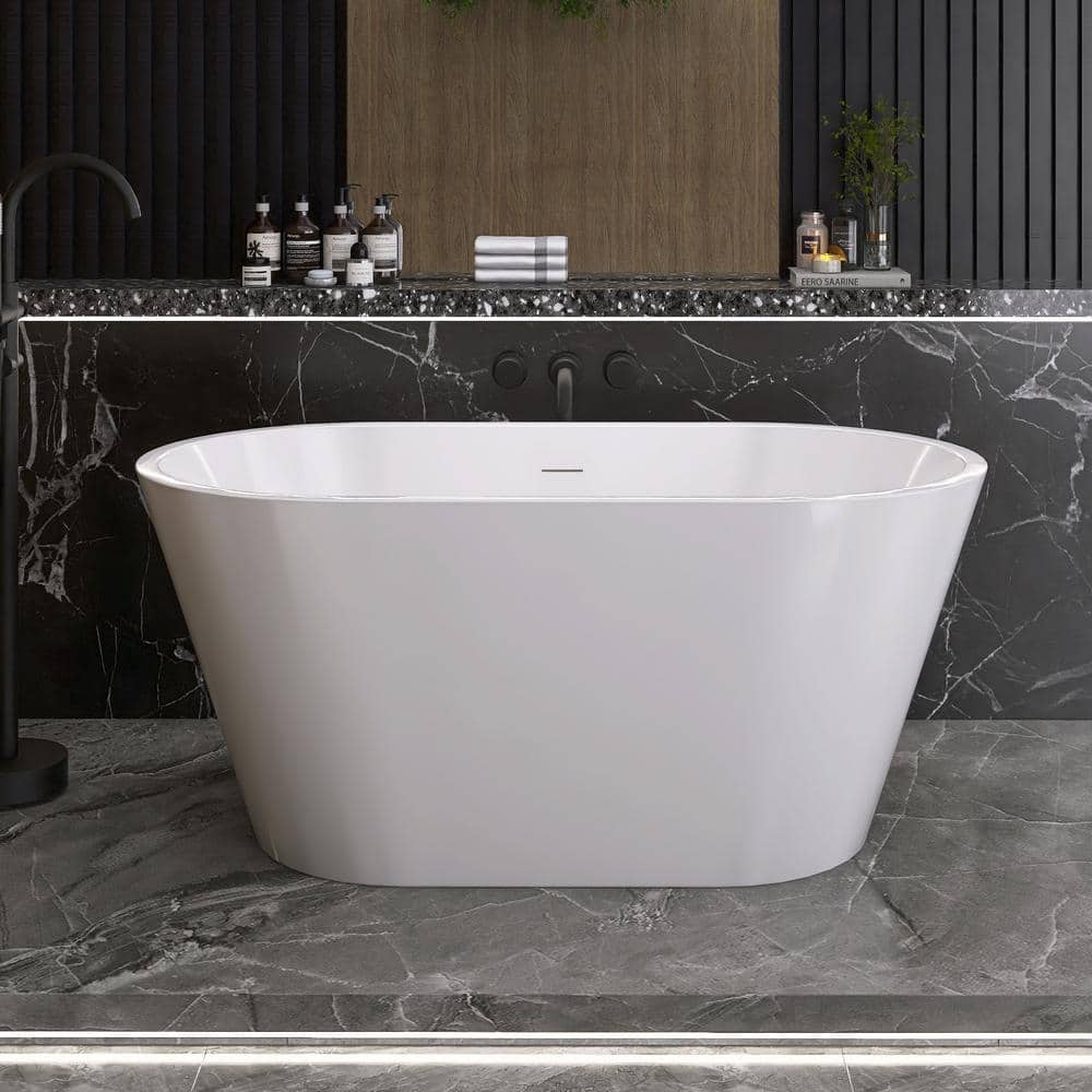 Unbranded 59 in. x 30 in. Acrylic Soaking Bathtub in Gloss White with Center Drain in Polished Chrome