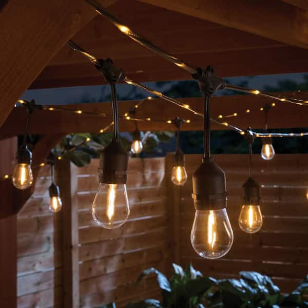 Hampton Bay 12-Light 24 ft. Indoor/Outdoor Plug-In Filament LED S14 Edison Bulb and Embedded Firefly Rope Lights String-Light