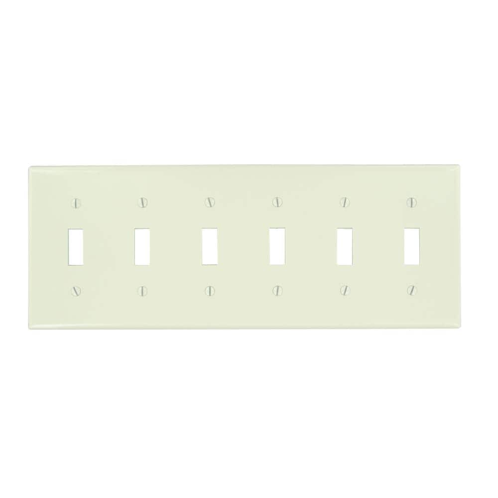 Leviton 6-Gang Light Almond Toggle Plastic Standard Wall Plate (1-Pack) 78036